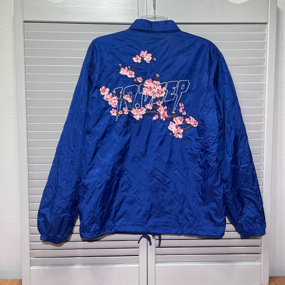 10.Deep Y2K Full Zip Lined Blue Coaches Bomber Jacket Embroidered Graphic Med